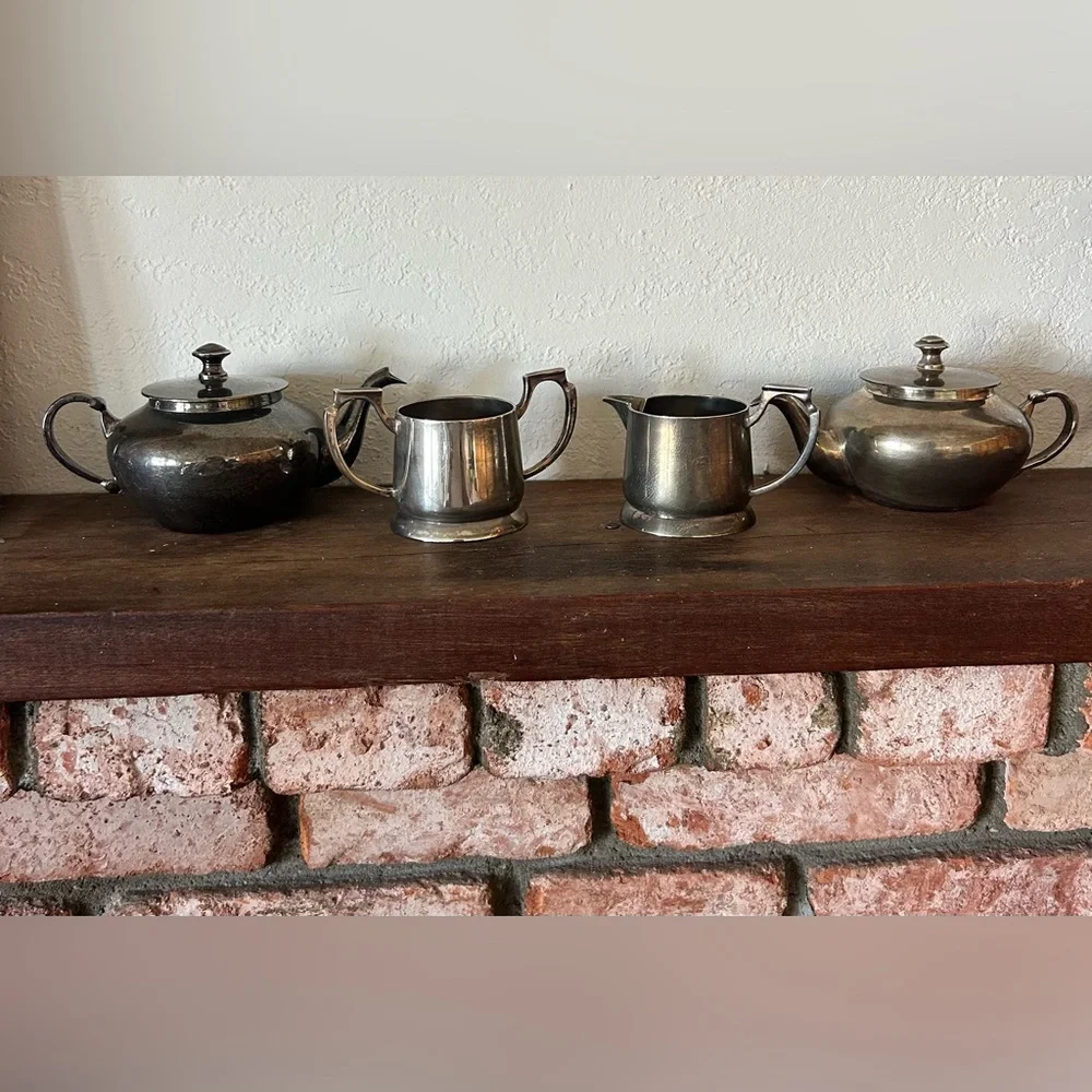Vintage 4pc Silver Plated Tea Set Made in India Natural Patina